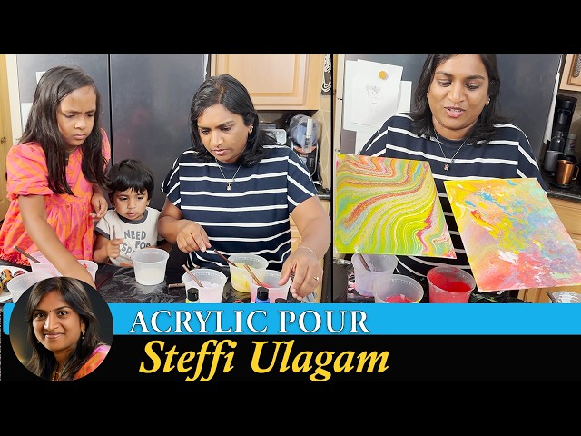Acrylic Pouring Art with Kids | Fluid Art Painting Vlog in Tamil
