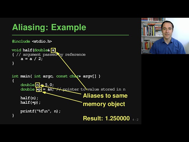Lecture "Names, Scopes, Bindings (Part 4, Aliasing and Overloading)" of "Programming Paradigms"
