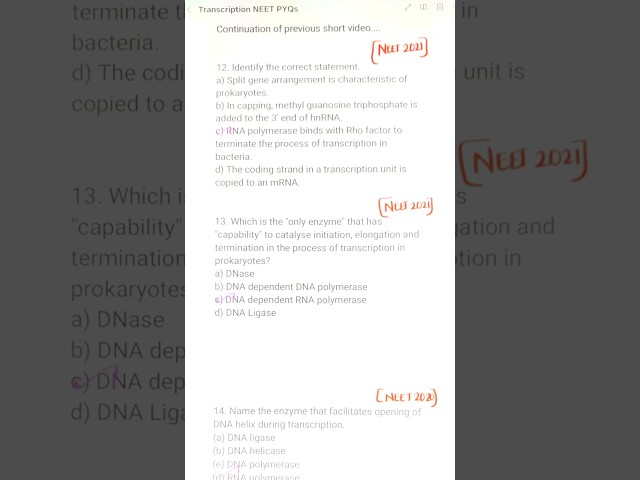 NEET PYQs: Transcription Part3 @crackneetbiologyy #ncertbiology #neetpyqbiology #neetpyqseries