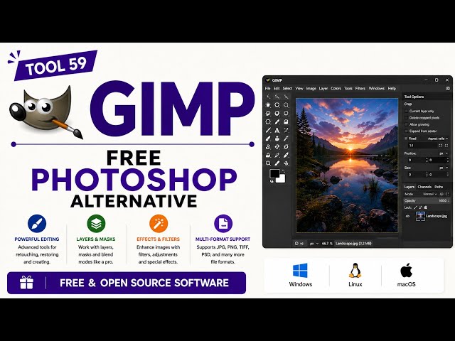 Tool 59 - GIMP: Free Photoshop Alternative | Free & Open Source Software | Uplatz