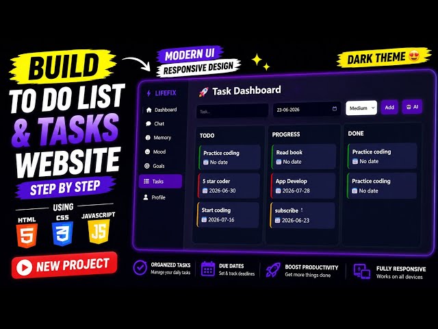 🚀 Build To Do List & Task Manager Website Using HTML CSS JavaScript | Complete Project #todolist