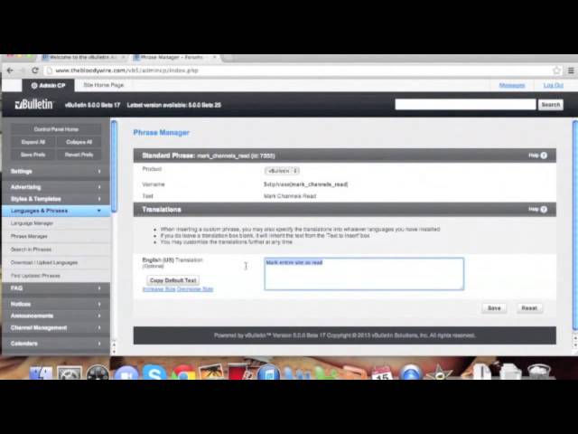 vBulletin 5 Connect: Finding and Editing Phrases