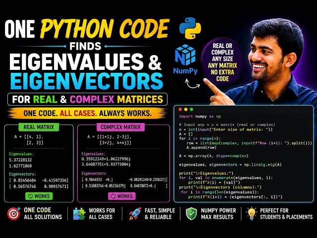 Eigenvalues & Eigenvectors in Python | One Code for Real & Complex Matrices
