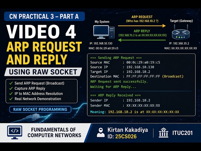 CN Practical 3 | Part A | Video 4 | ARP Request and Reply Using Raw Socket | ITUC201