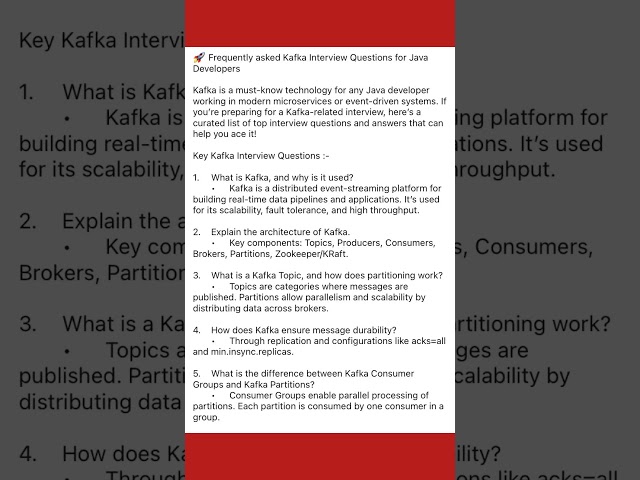 Kafka Interview Questions| Part -1 |#kafka |#interviewquestion |#shorts
