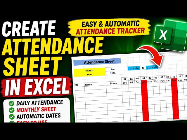 How to Create Automatic Attendance Sheet in Excel | Complete Attendance Sheet Tutorial 2026