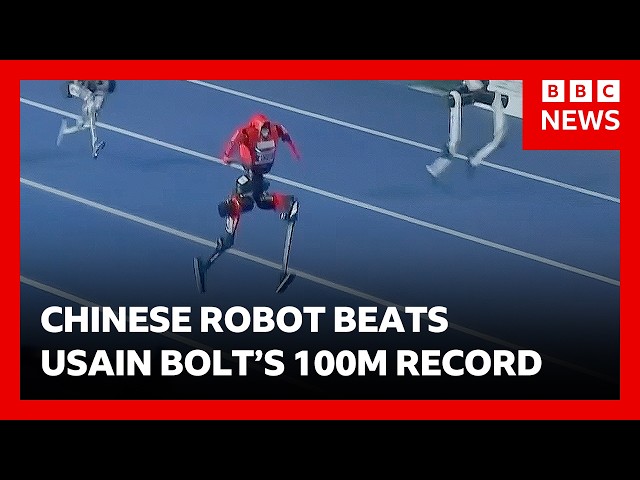 Historic first as Chinese robot beats Usain Bolt's 100m world record at Beijing games | BBC News