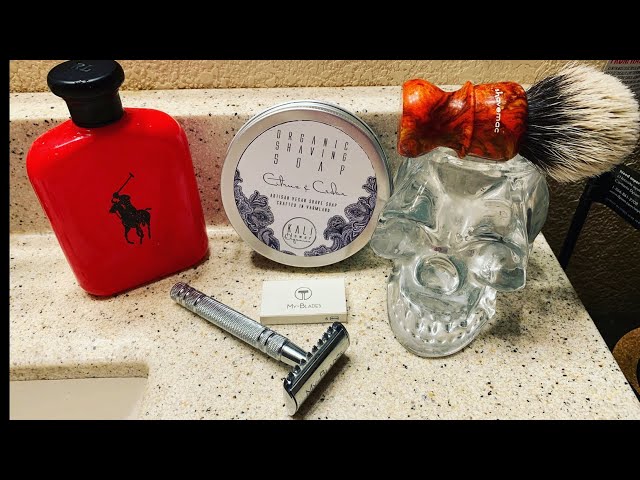 My-Blades Razor & Blades, KaliFlower Organics Soap, Shavemac Badger & Polo Red.