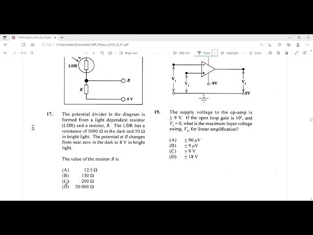 Cape Physics Unit 2 Paper 1 2019 Solutions