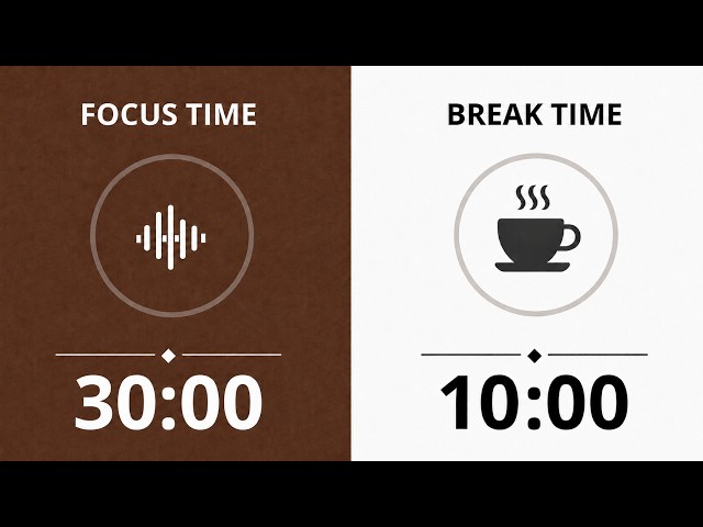 30/10 Pomodoro | Productivity Timer 🤎 3 Hours Brown Noise | Deep Focus & ADHD