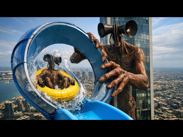 360° VR: Siren Head Rides a Giant Looping Water Slide from a Skyscraper!