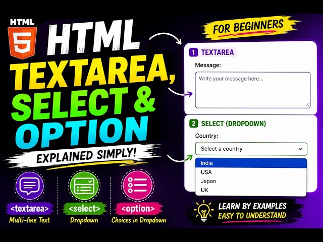 HTML Form Elements Explained | Textarea, Select, Option & Button