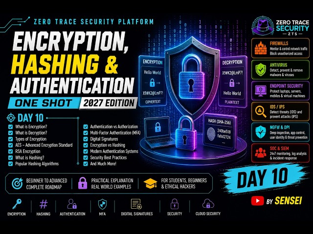 Day 10 | Encryption, Hashing & Authentication | One Shot | Zero Trace Security | ZTS