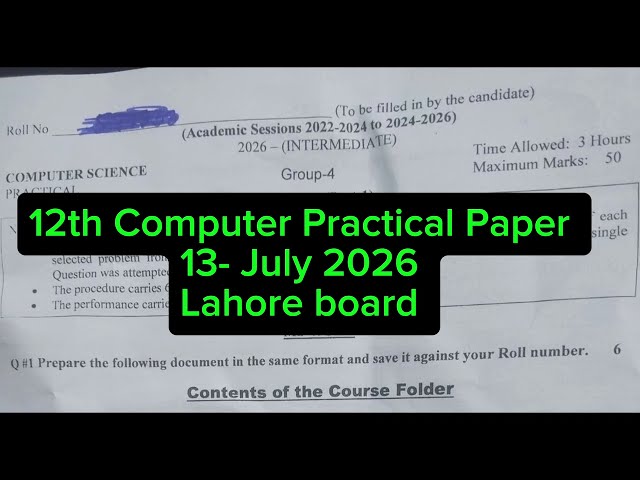 12th Class Computer Practical Paper 2026 Lahore board | Today Inter Computer practical Paper Group 4
