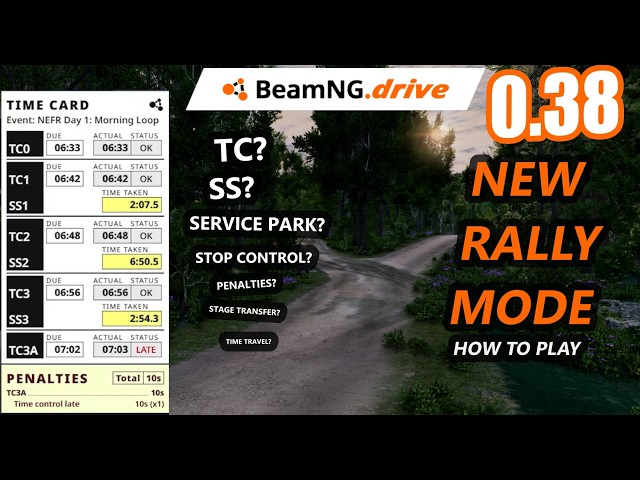 BeamNG 0.38 New Rally Mode Update - Tutorial for Complete Loop with Stage Travel and Hardcore Damage