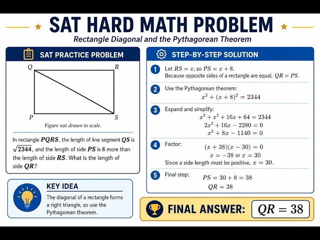 SAT Hard Math Problem: Rectangle Diagonal and the Pythagorean Theorem
