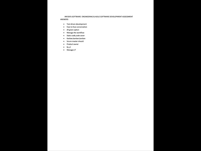Infosys -Software Engineering and Agile software development assesment answer