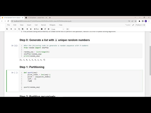 Walkthrough LT12e Q4 5 Non in place Quicksort
