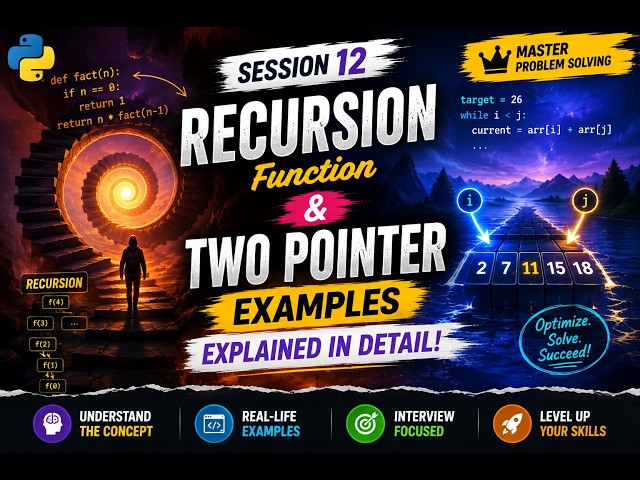 Python Recursion & Two Pointer Explained in Detail 🔥 | Python Tutorial | Session 12