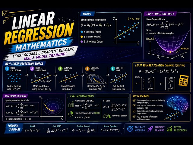 Linear Regression Mathematics | Least Squares, Gradient Descent, MSE & Model Training! #ML #AI