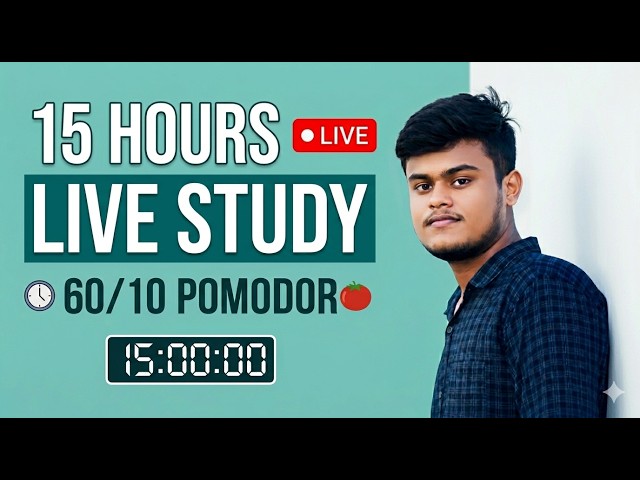 LIVE 15 HOURS Study With Me (60 min study + 10 break)