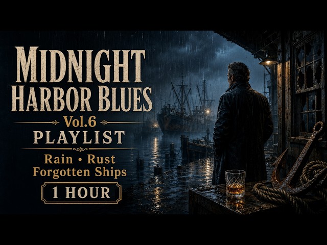Midnight Harbor Blues Vol.6 ⚓ Deep Low Male Husky Blues | Rain, Rust & Forgotten Ships (1 Hour)
