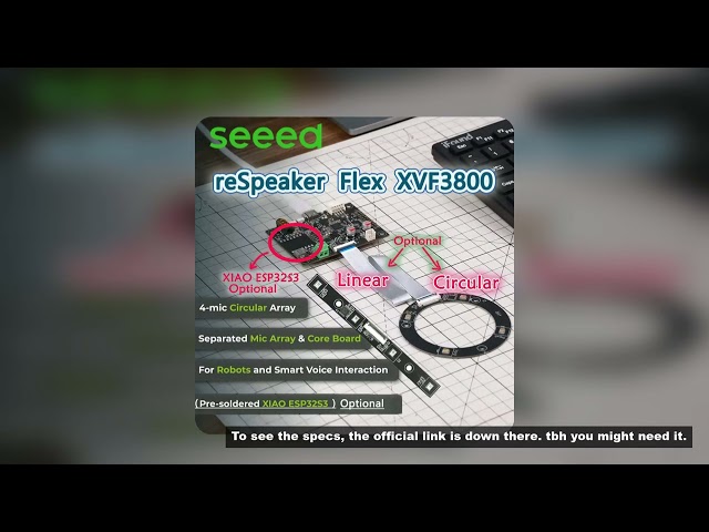 ReSpeaker Flex XVF3800 Circular Linear 4-Mic AI Microphone Array, 360� Far-Field Voice Capture, USB/