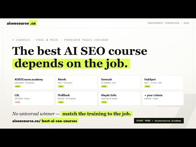 Best AI SEO Courses in 2026 — 7 Compared (Free, Paid & Advanced)