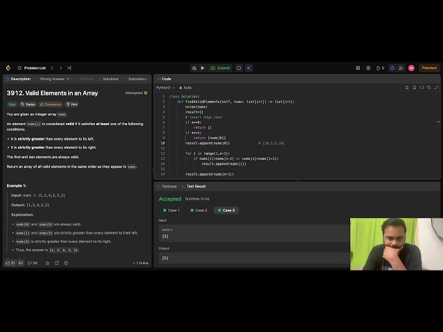Day 6 Live DSA in python question series : Lets discuss :  Valid elements in an array