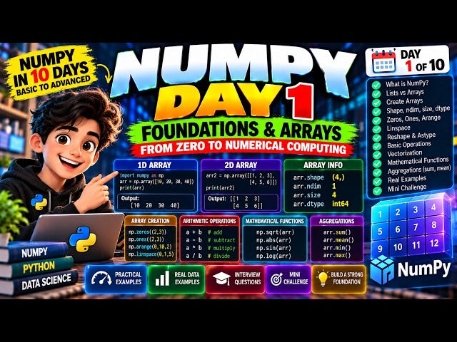 NumPy Tutorial for Beginners | Day 1: Arrays, Data Types & Basic Operations