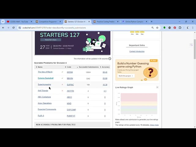 LIVE CODECHEF CONTEST 127  ALL SOLUTION STARTERS 127 | Anti-Triangle | ABC Conjecture | Superincreas