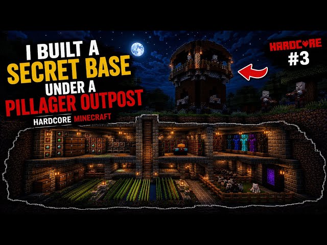 I BUILT A SECRET BASE UNDER A PILLAGER OUTPOST | HARDCORE MINECRAFT 👀 #3