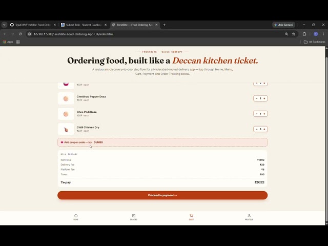 FreshBite – Food Ordering Web App | UI/UX Design & Frontend Development | Internship Task