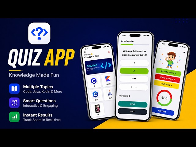 Quiz App Android | Online Quiz & MCQ App for Schools, Colleges & Coaching | Source Code 💰