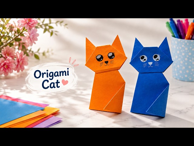 How to Make an Origami Cat | Easy Paper Cat Craft | DIY Paper Crafts | @craftoonhub
