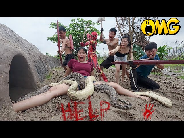 Terrifying Battle, Spider-Man and the hunter confront 2 giant pythons to save the girl