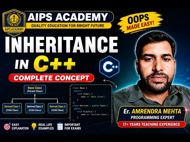 Inheritance in C++ | OOPs Concept Explained Easily | Types of Inheritance | AIPS ACADEMY