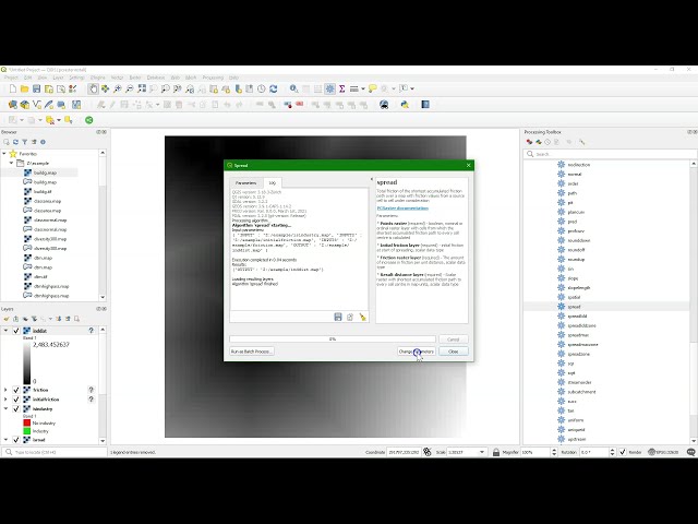 Raster proximity analysis using the spread operations of PCRaster in QGIS
