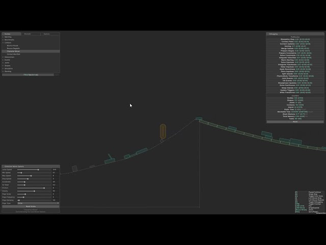 Experiment with a character controller in the new physics, adapted from the excellent Box2D sandbox.