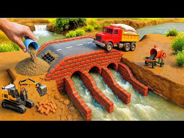 DIY Mini Truck Builds Brick & Metal Railing Bridge | Fun Construction Science Project