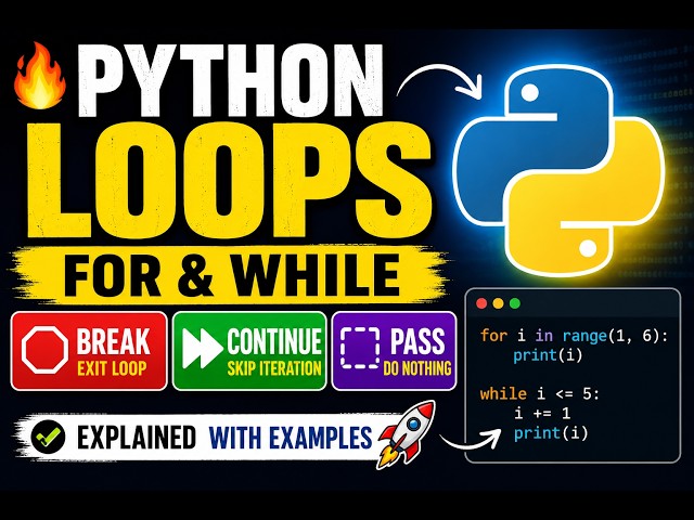 Python Loops Explained | for Loop, while Loop, Break, Continue & Pass with Examples 🚀