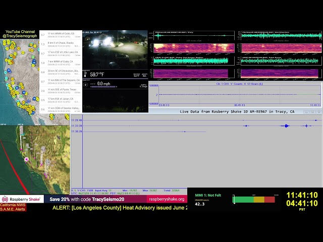 Live Real-Time California Seismograph and earthquake information from Tracy, CA