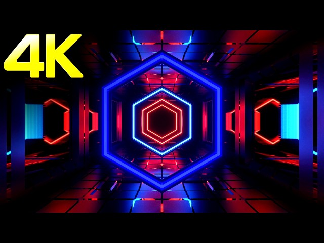 Neon Hexagon Blue & Red Tunnel 4K Screensaver | Futuristic Abstract animation VJ Loop Background