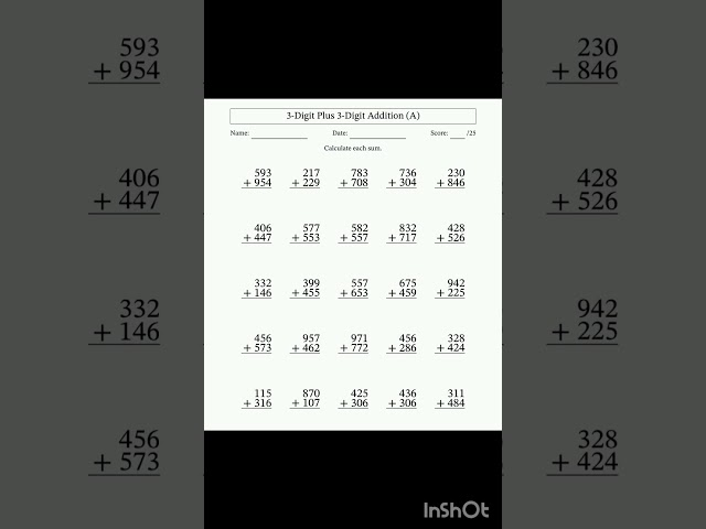 3 digit addition worksheet #trending #education #maths #addition #worksheet #3digit