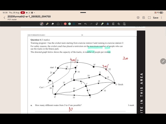 Max flow minimum cut theory(VCAA EXAM 2020 General Maths Exam 2 question 4)