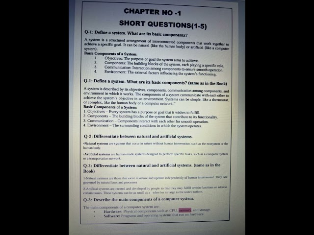 New book 9 class computer chapter-1 short question (1-5)notes #studyzone