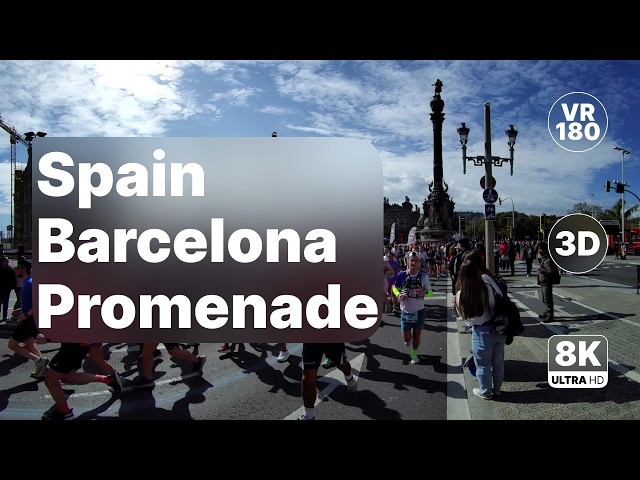 Spain Barcelona - Marina Promenade Walk to the Beach 8K 180 3D