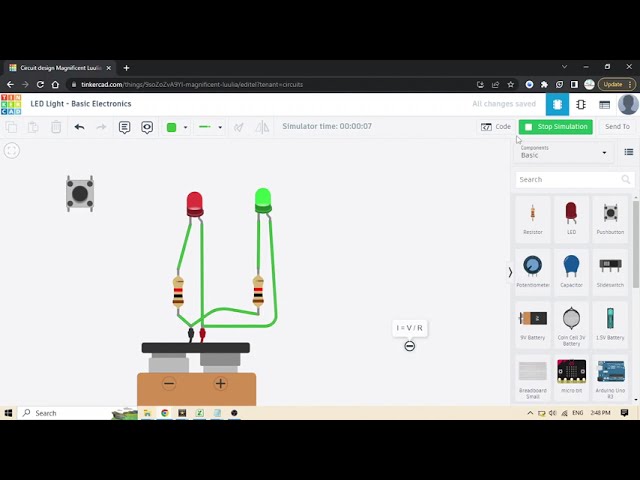 Basic Electronics - How to Use LED, Resistor and Pushbutton - #Tinkercad #AeroArduino