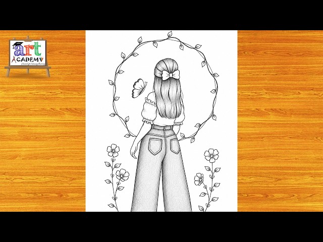 How to draw a cute Girl with Butterflies -Pencil sketch || Drawing easy for beginner || Girl drawing