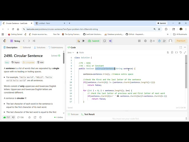 Leetcode 2490  Circular Sentence - Explained In Hindi